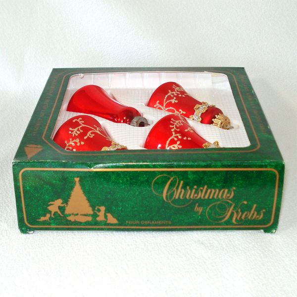 Box Christmas by Krebs Red Bells Glass Ornaments #2
