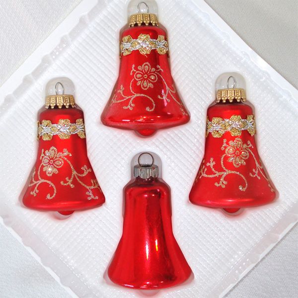 Box Christmas by Krebs Red Bells Glass Ornaments #3