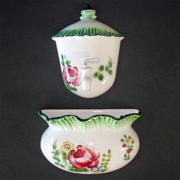 Floral Ceramic Lavabo Fountain 2 Piece Wall Pocket #2