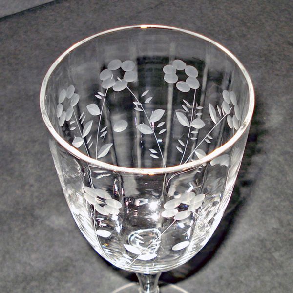 6 Paneled Optic Water Goblets Flower Cuttings #2