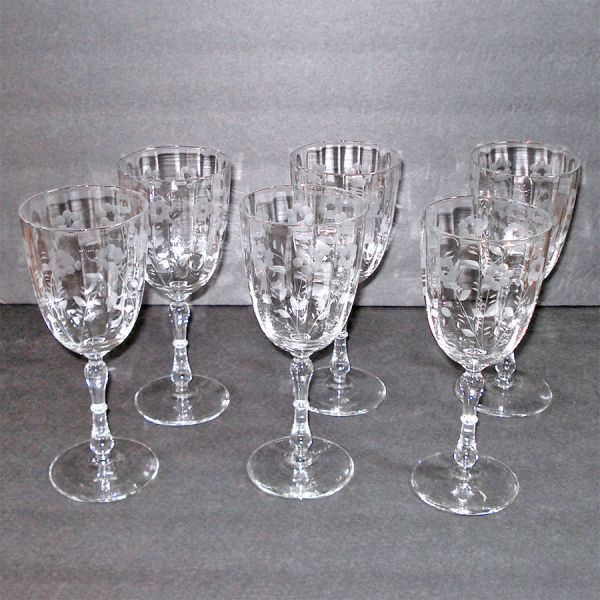 6 Paneled Optic Water Goblets Flower Cuttings #4