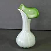Art Glass Cased Green White Flower Form Vase
