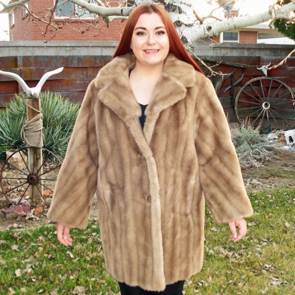 Mincara Faux Fur Honey Mink 3/4 Length Coat #2