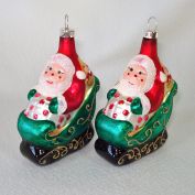 Pair Santa in Sleigh Glass Christmas Ornaments