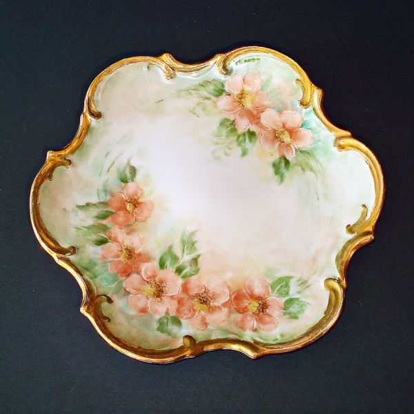 Hand Painted Porcelain Decorative Pink Flowers Plate #2