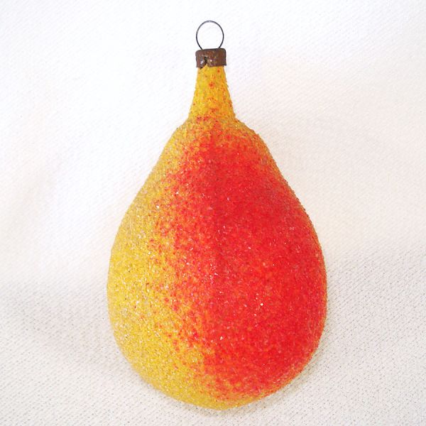 Antique Unsilvered Sugar Glitter Pear Glass Christmas Ornament