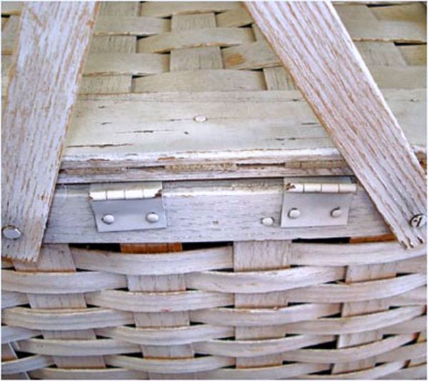 Whitewashed Woven Wood Picnic Basket #5