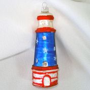 Patriotic Lighthouse Glass Christmas Ornament
