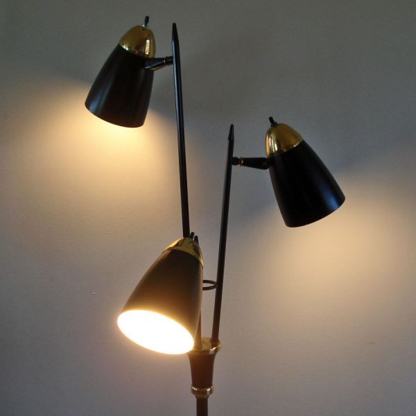 Mid Century Triple Cone Shade Floor Lamp Black Gold #4