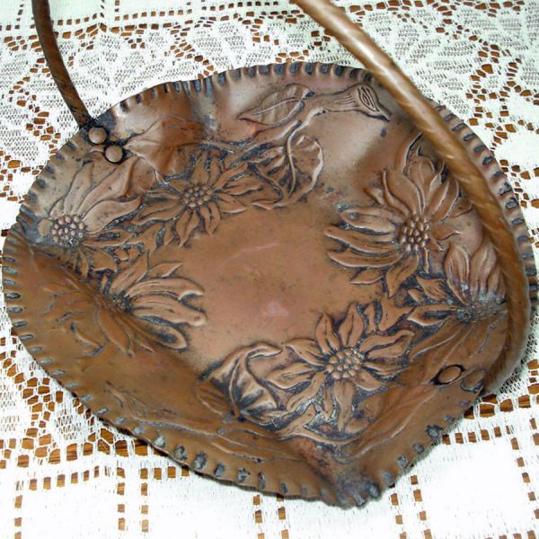Poinsettia Embossed Solid Copper Basket Tray #2