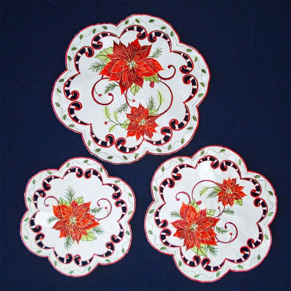 Embroidered Cutwork Christmas Poinsettia Doilies