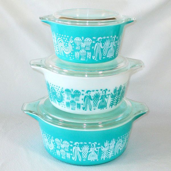 Pyrex Butterprint 3 Covered Casseroles Bake Serve Store Set