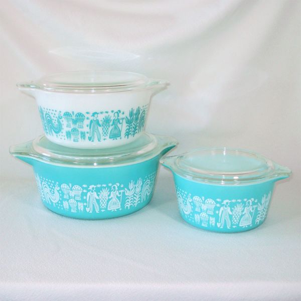 Pyrex Butterprint 3 Covered Casseroles Bake Serve Store Set #2