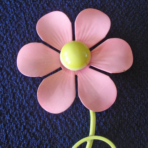 Enameled Pink Yellow Flower Power Brooch 60s Mod #2