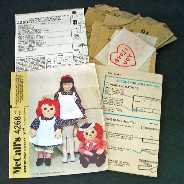 McCall's 1974 Raggedy Ann Andy 36 Inch Dolls Sewing Pattern #2