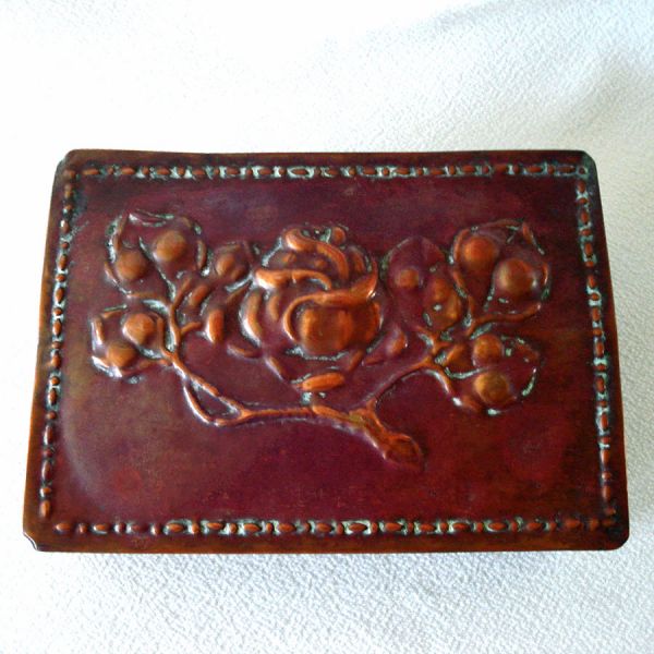 Arts and Crafts Copper Hand Wrought Wood Lined Box #2