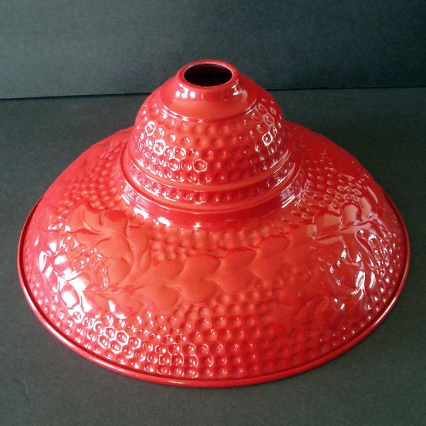 Embossed Red Enameled Metal Dome Pendant Light Shade #2