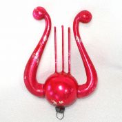Antique German Blown Glass Lyre Christmas Ornament Red