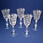 Cambridge Rose Point 5 Claret Wine Goblets Pristine