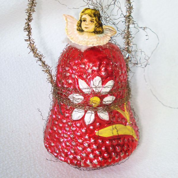 Antique Wired Glass Bell Angel Scrap Christmas Ornament #3
