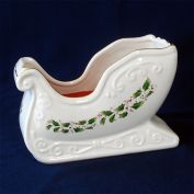 Holly Holiday Sleigh Large Porcelain Christmas Candle Planter