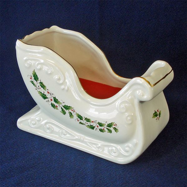 Holly Holiday Sleigh Large Porcelain Christmas Candle Planter #2