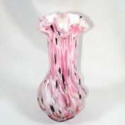 Pink White Black Czech Glass Spatter Vase