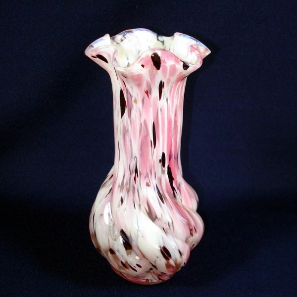 Pink White Black Czech Glass Spatter Vase #2
