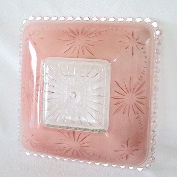 Embossed Pink Clear Square Glass Ceiling Light Shade