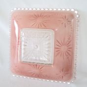Embossed Pink Clear Square Glass Ceiling Light Shade