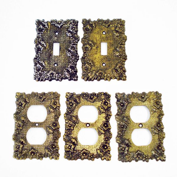 Cast Metal 1960s Floral Outlet, Switch Plate Covers Set of 5 #4