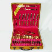 Brass and Rosewood 29 Piece Thai Flatware Set With Case