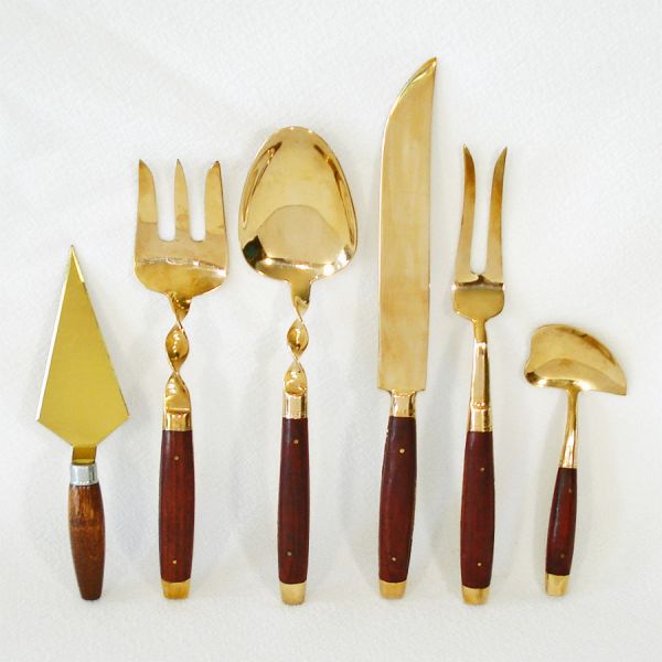 Brass and Rosewood 29 Piece Thai Flatware Set With Case #4