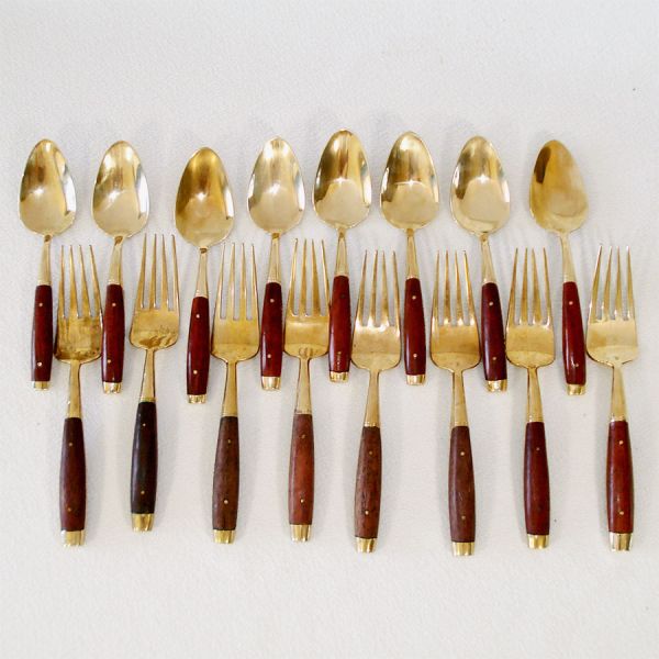 Brass and Rosewood 29 Piece Thai Flatware Set With Case #5