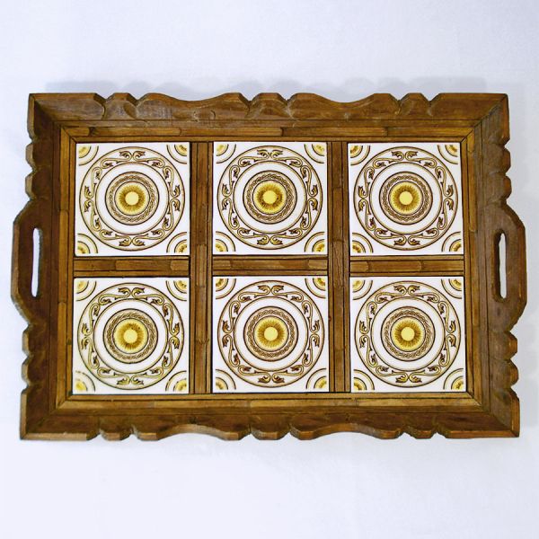 Mexican Tile Carved Wood Double Tray Table #3