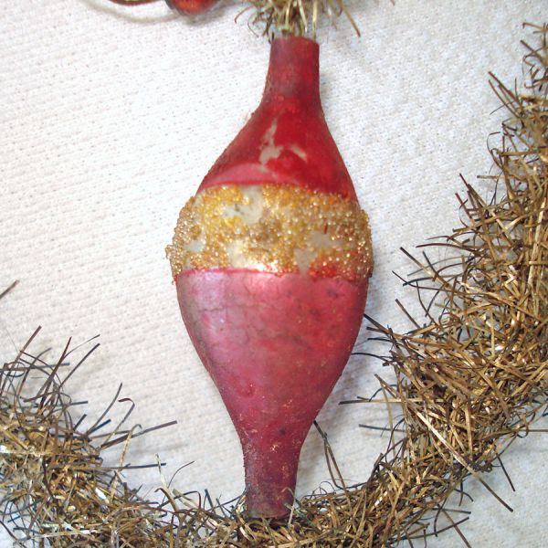 Victorian Tinsel and Glass Heart Christmas Ornament #3