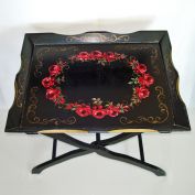 Red Roses 1940s Wooden Tole Tray Table