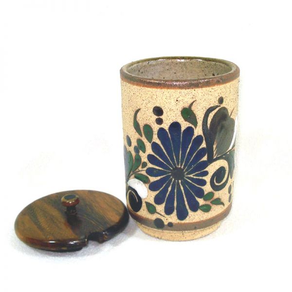 Mexican Tonala Pottery Enameled Stoneware Condiment Jar #2