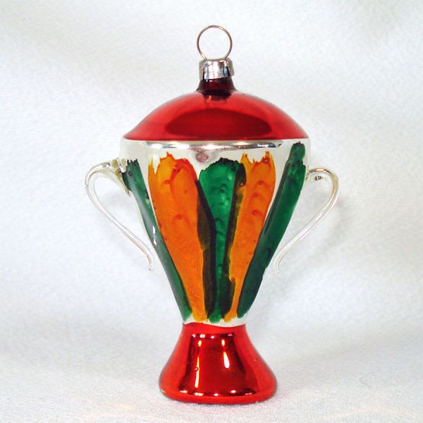 German Blown Glass Urn Trophy Vase Christmas Ornament #2