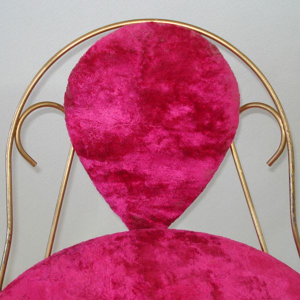 Brass, Hot Pink Velour Mid Century Vanity Chair Stool #4