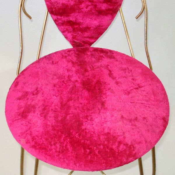Brass, Hot Pink Velour Mid Century Vanity Chair Stool #5
