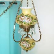 Victorian Style Glass Hurricane Electric Hanging Lamp Roses, Prisms
