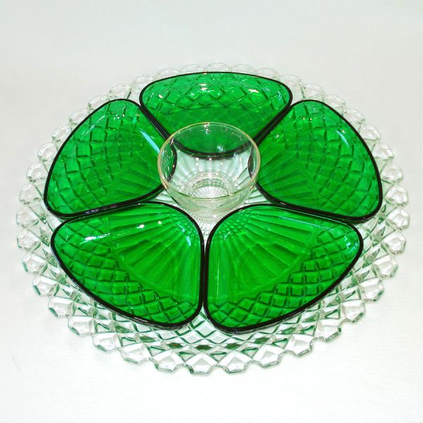 Anchor Hocking Crystal Green 7 Piece Relish Server