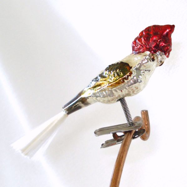 2 West Germany Clip Bird Ornaments Spun Glass Tails #3