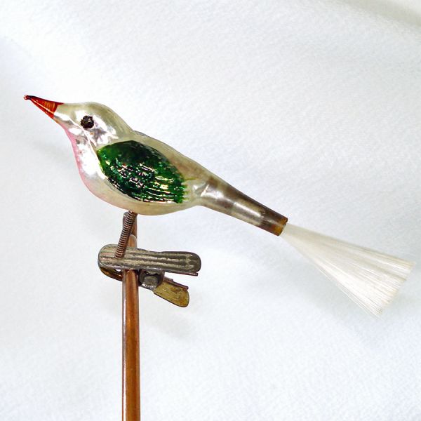 2 West Germany Clip Bird Ornaments Spun Glass Tails #4