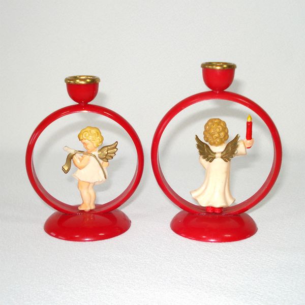Germany Plastic Barefoot Angel in Ring Christmas Candlesticks #2