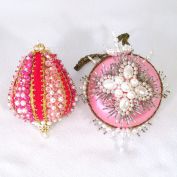 2 Fancy Pink Pin Beaded Sequin Christmas Ornaments