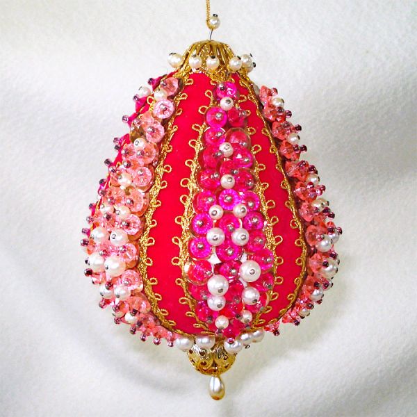 2 Fancy Pink Pin Beaded Sequin Christmas Ornaments #3