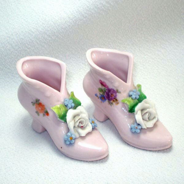 4 Decorative Flowered Porcelain Shoe Slipper Figurines #2
