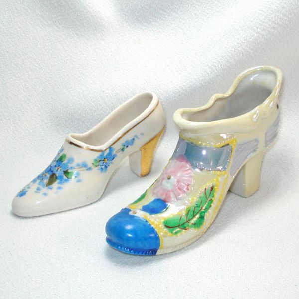 4 Decorative Flowered Porcelain Shoe Slipper Figurines #3